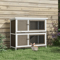 HKM-9802301 Wooden Indoor Outdoor Bunny Hutch with Ramp, Double-Level Design and Weatherproof Features