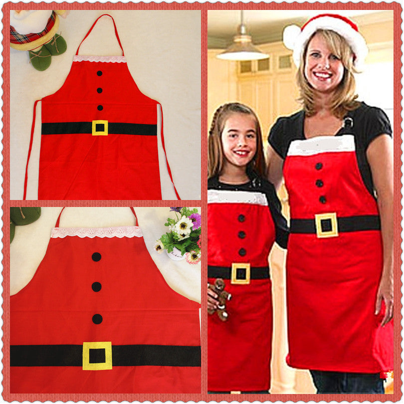 HKM-980307 Red Christmas Apron for Women and Children, Stylish Kitchen Cooking Apron, Great Holiday Gift