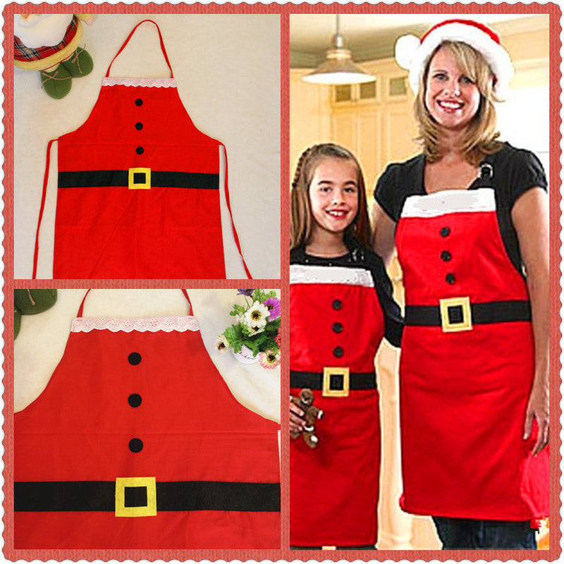 HKM-980307 Red Christmas Apron for Women and Children, Stylish Kitchen Cooking Apron, Great Holiday Gift