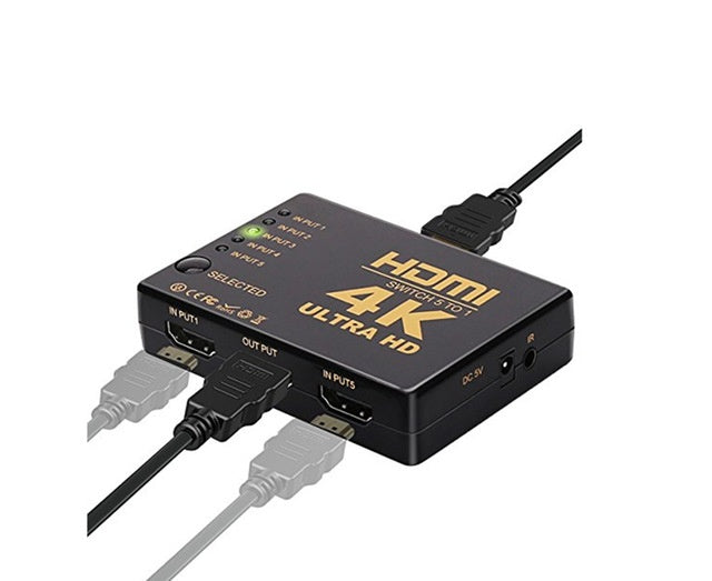 HKM-980371 5-In-1 HDMI Switcher with Remote Control for Easy Signal Switching