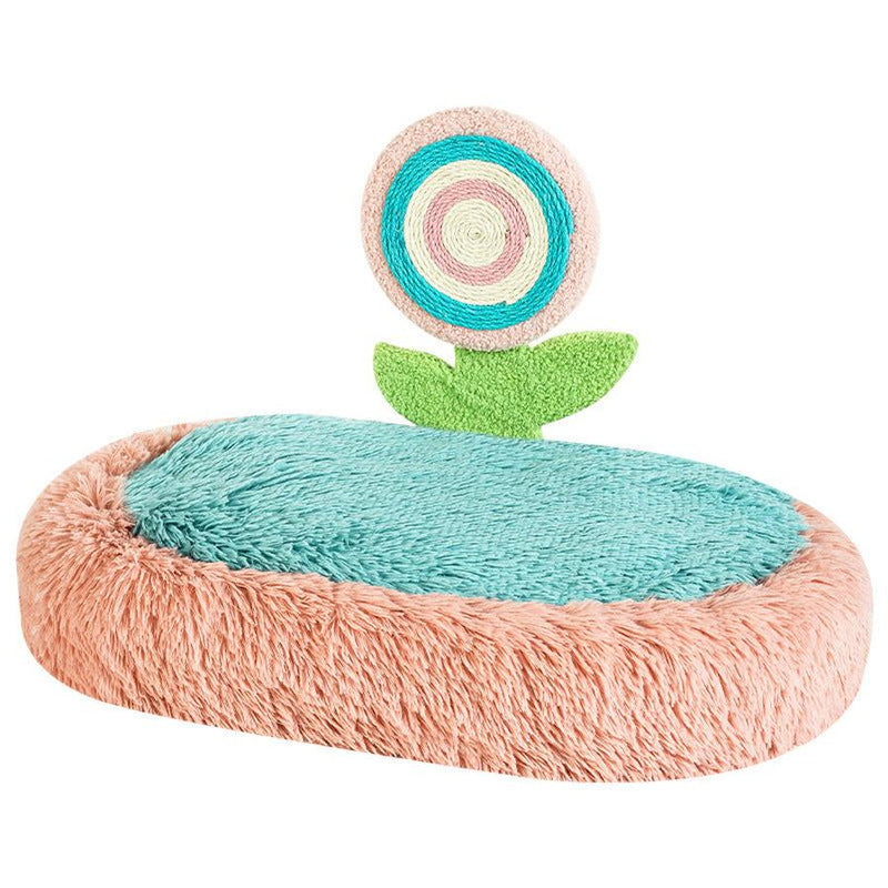 HKM-980371 Plush Cat Nest Bed for Deep Sleep, Washable and Disassemblable Winter Cozy Lollipop Design