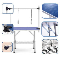 HKM-9804093 46 Inch Folding Pet Grooming Table with Adjustable Arm and Safety Features