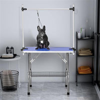 HKM-9804093 46 Inch Folding Pet Grooming Table with Adjustable Arm and Safety Features