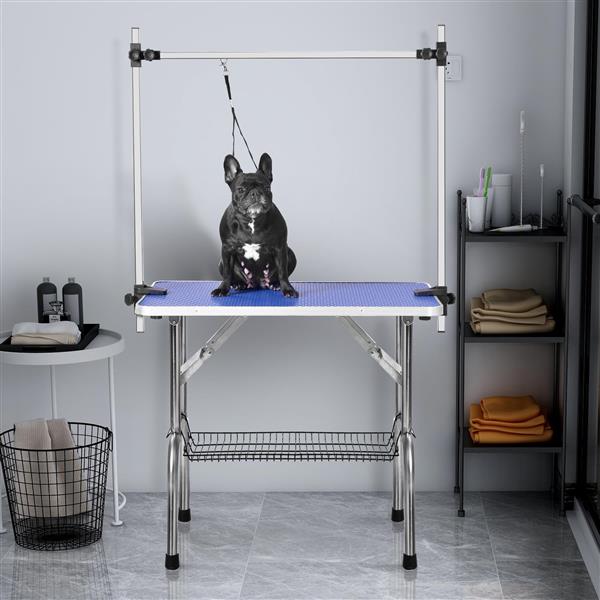 HKM-9804093 46 Inch Folding Pet Grooming Table with Adjustable Arm and Safety Features
