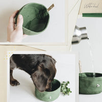 HKM-9804605 Portable Canvas Dog Bowl for Feeding and Hydration - Compact Travel Pet Dish with Ration Bag, 15cm Diameter