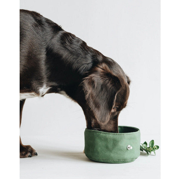 HKM-9804605 Portable Canvas Dog Bowl for Feeding and Hydration - Compact Travel Pet Dish with Ration Bag, 15cm Diameter