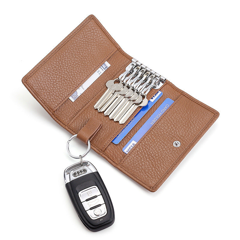 HKM-980563 Multi-Color Cowhide Leather Key Case and Coin Purse with Zipper - Stylish and Functional Design