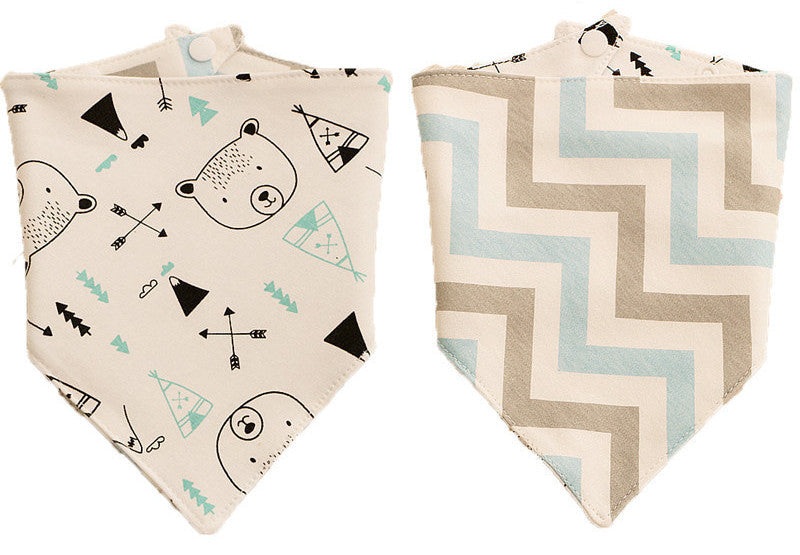 HKM-9806013 Reversible Cotton Baby Triangle Scarf Bib with Fun Prints for Children