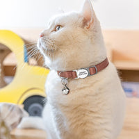 HKM-9806397 Cat Safety Engraved Leather Collar with Anti-Suffocation Design - Multiple Colors Available