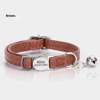 HKM-9806397 Cat Safety Engraved Leather Collar with Anti-Suffocation Design - Multiple Colors Available