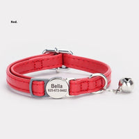 HKM-9806397 Cat Safety Engraved Leather Collar with Anti-Suffocation Design - Multiple Colors Available