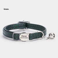 HKM-9806397 Cat Safety Engraved Leather Collar with Anti-Suffocation Design - Multiple Colors Available