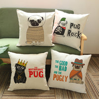HKM-980755 Creative PUG Dog Printed Cushion Cover - Cotton Linen & Velvet, Modern Design, 45x45 cm