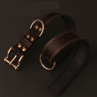 HKM-9808189 Two-Layer Microfiber Leather Dog Collar with Traction Rope - Multi-Purpose, Available in Brown and Red, Sizes XS to L