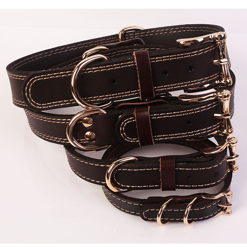 HKM-9808189 Two-Layer Microfiber Leather Dog Collar with Traction Rope - Multi-Purpose, Available in Brown and Red, Sizes XS to L