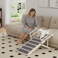 HKM-9809853 Foldable Dog Ramp with Adjustable Heights, Carpeted Surface, and Safety Guardrails for Easy Access
