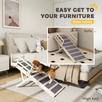 HKM-9809853 Foldable Dog Ramp with Adjustable Heights, Carpeted Surface, and Safety Guardrails for Easy Access