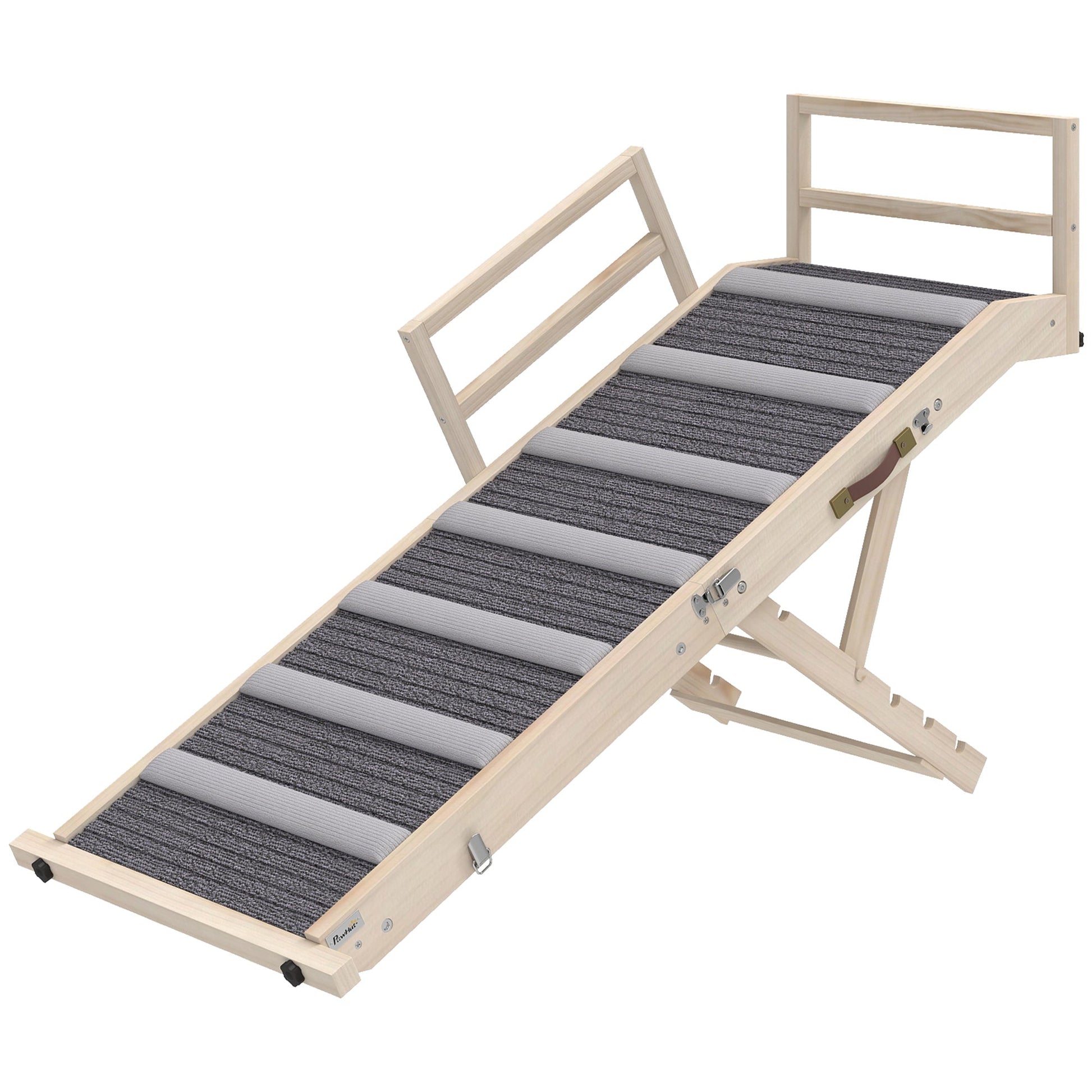 HKM-9809853 Foldable Dog Ramp with Adjustable Heights, Carpeted Surface, and Safety Guardrails for Easy Access