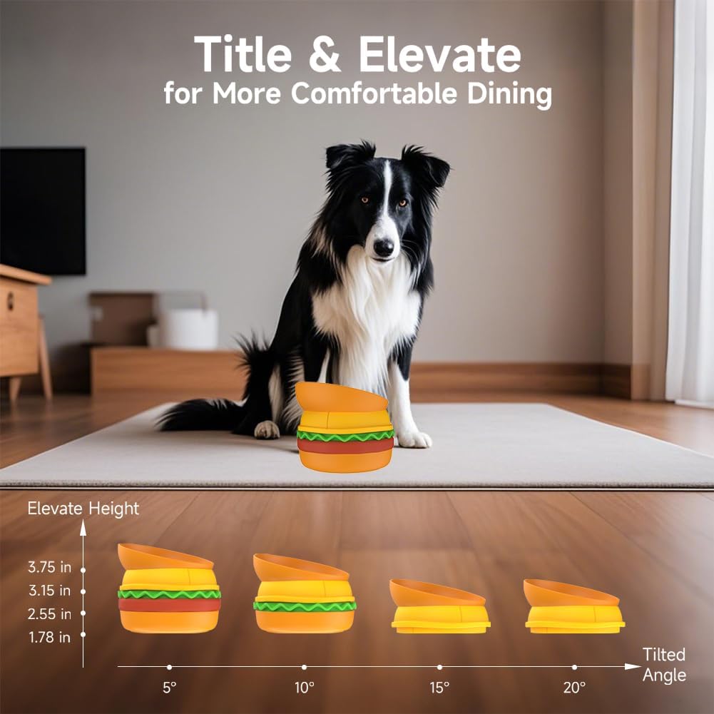 HKM-9810365 Multi-Layer Hamburger Design Pet Bowl Set for Cats and Dogs, 5-in-1 Combination