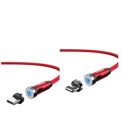 HKM-981075 Magnetic Rotating Data Cable for Android, Type-C, and iPhone - 1m/2m Length, Aluminum Alloy & Braided Wire