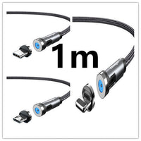 HKM-981075 Magnetic Rotating Data Cable for Android, Type-C, and iPhone - 1m/2m Length, Aluminum Alloy & Braided Wire