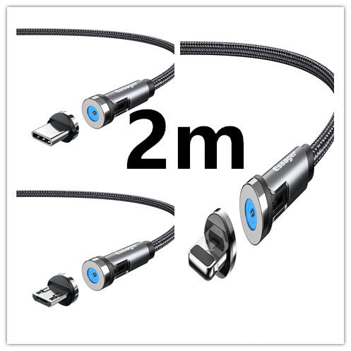 HKM-981075 Magnetic Rotating Data Cable for Android, Type-C, and iPhone - 1m/2m Length, Aluminum Alloy & Braided Wire