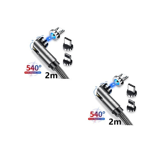 HKM-981075 Magnetic Rotating Data Cable for Android, Type-C, and iPhone - 1m/2m Length, Aluminum Alloy & Braided Wire
