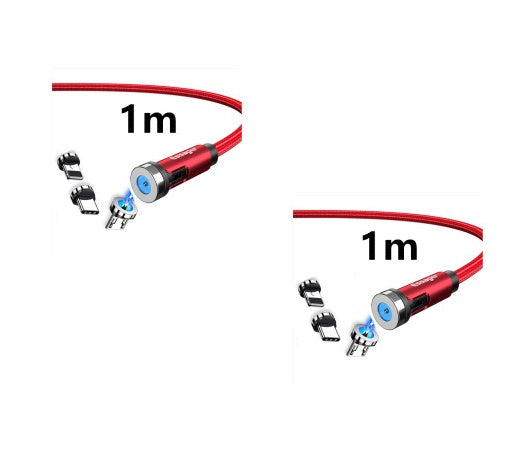 HKM-981075 Magnetic Rotating Data Cable for Android, Type-C, and iPhone - 1m/2m Length, Aluminum Alloy & Braided Wire
