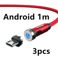 HKM-981075 Magnetic Rotating Data Cable for Android, Type-C, and iPhone - 1m/2m Length, Aluminum Alloy & Braided Wire