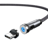 HKM-981075 Magnetic Rotating Data Cable for Android, Type-C, and iPhone - 1m/2m Length, Aluminum Alloy & Braided Wire