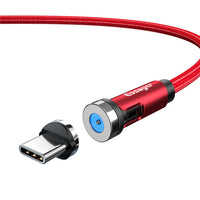 HKM-981075 Magnetic Rotating Data Cable for Android, Type-C, and iPhone - 1m/2m Length, Aluminum Alloy & Braided Wire