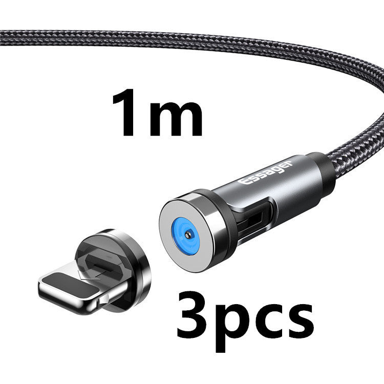 HKM-981075 Magnetic Rotating Data Cable for Android, Type-C, and iPhone - 1m/2m Length, Aluminum Alloy & Braided Wire