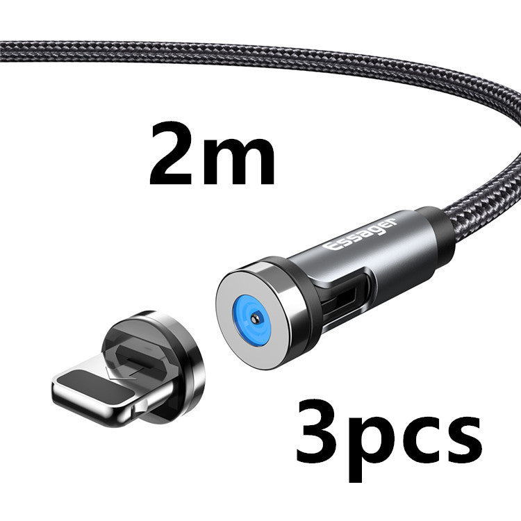 HKM-981075 Magnetic Rotating Data Cable for Android, Type-C, and iPhone - 1m/2m Length, Aluminum Alloy & Braided Wire