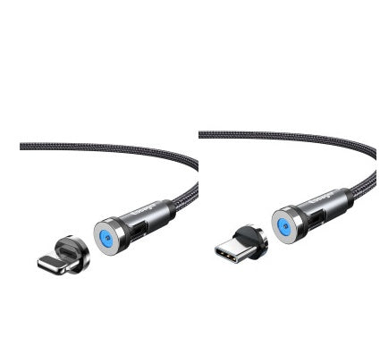 HKM-981075 Magnetic Rotating Data Cable for Android, Type-C, and iPhone - 1m/2m Length, Aluminum Alloy & Braided Wire