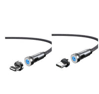 HKM-981075 Magnetic Rotating Data Cable for Android, Type-C, and iPhone - 1m/2m Length, Aluminum Alloy & Braided Wire