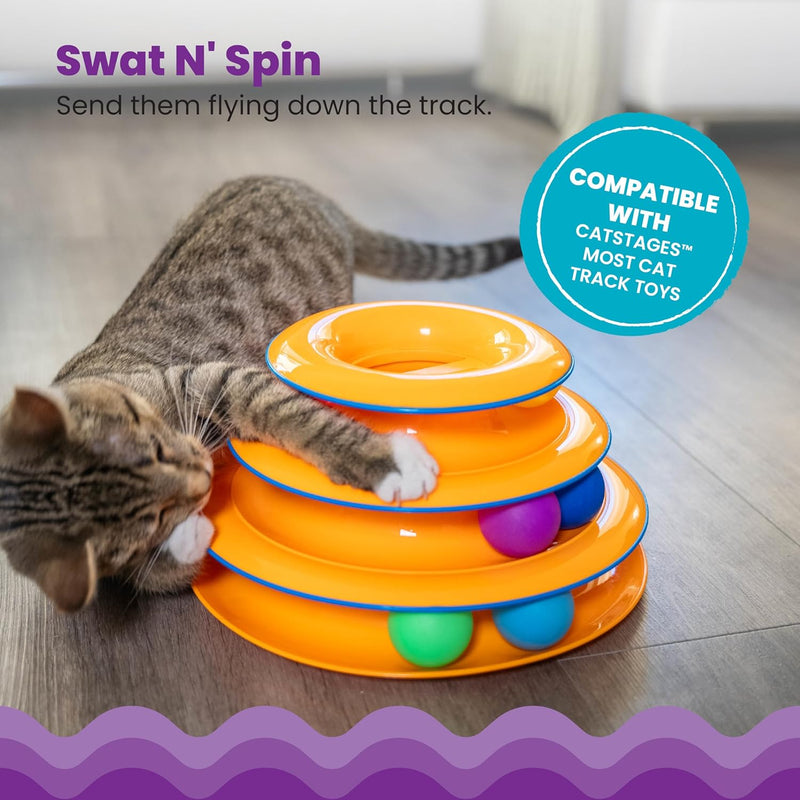 HKM-9811645 Interactive 3-Tier Cat Track Toy with Spinning Balls for Active Play and Mental Stimulation