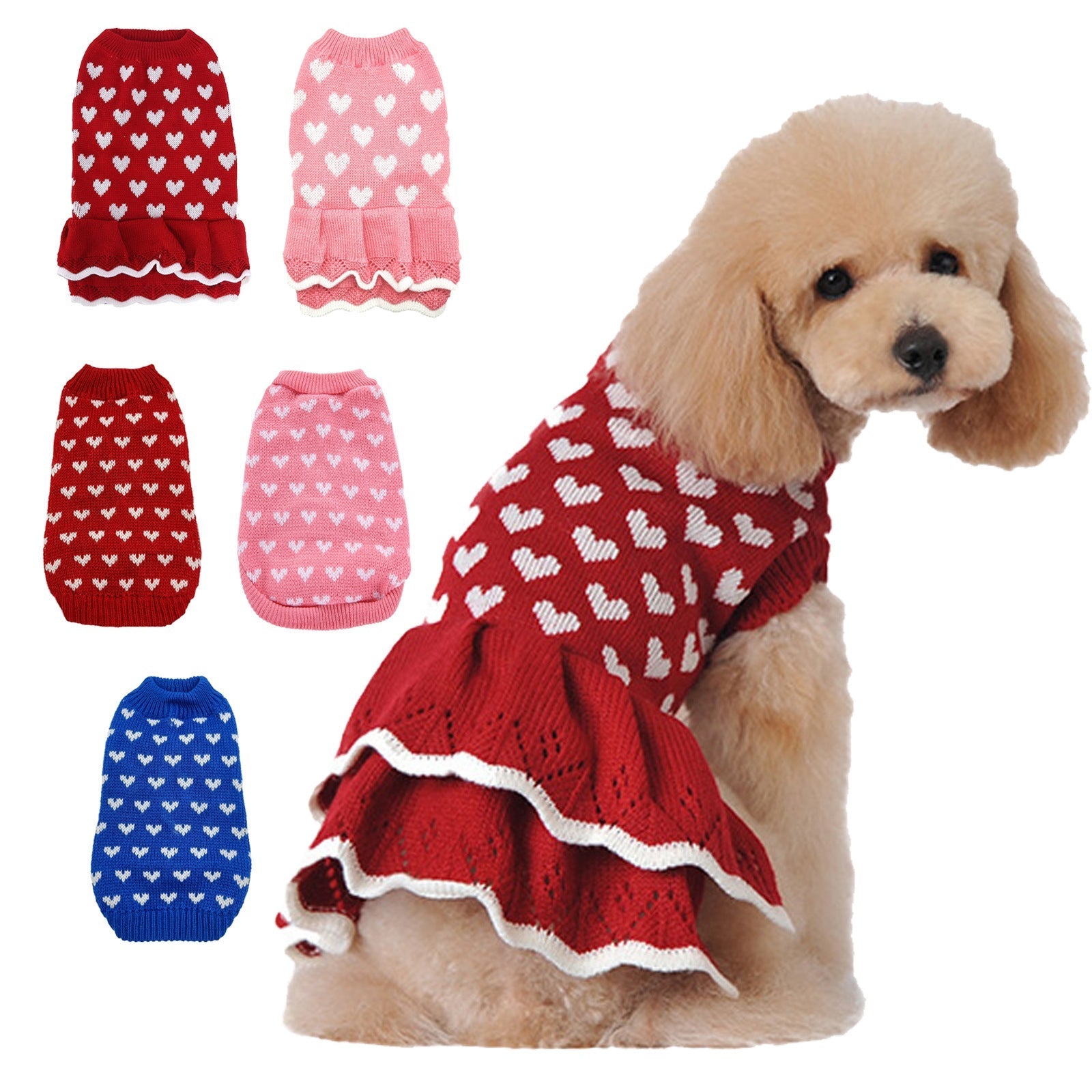 HKM-9812157 Warm Red Dog Sweater Skirt for Autumn and Winter, Acrylic Material, Multiple Sizes Available