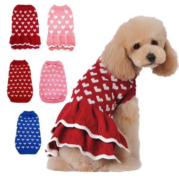 HKM-9812157 Warm Red Dog Sweater Skirt for Autumn and Winter, Acrylic Material, Multiple Sizes Available