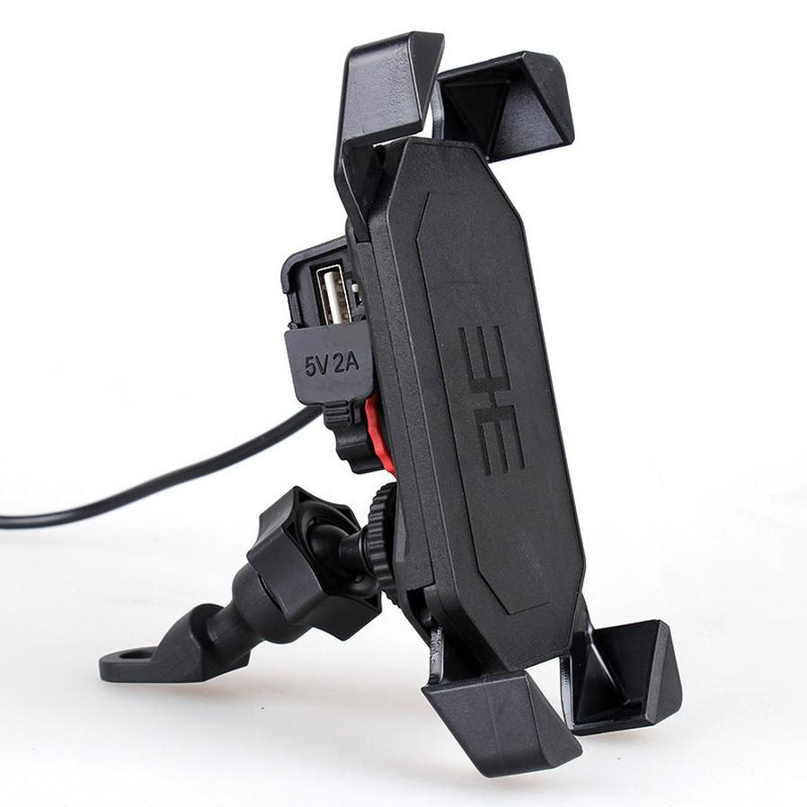 HKM-981395 360° Motorcycle Phone Holder with USB Charging for 4-6.5 Inch Devices