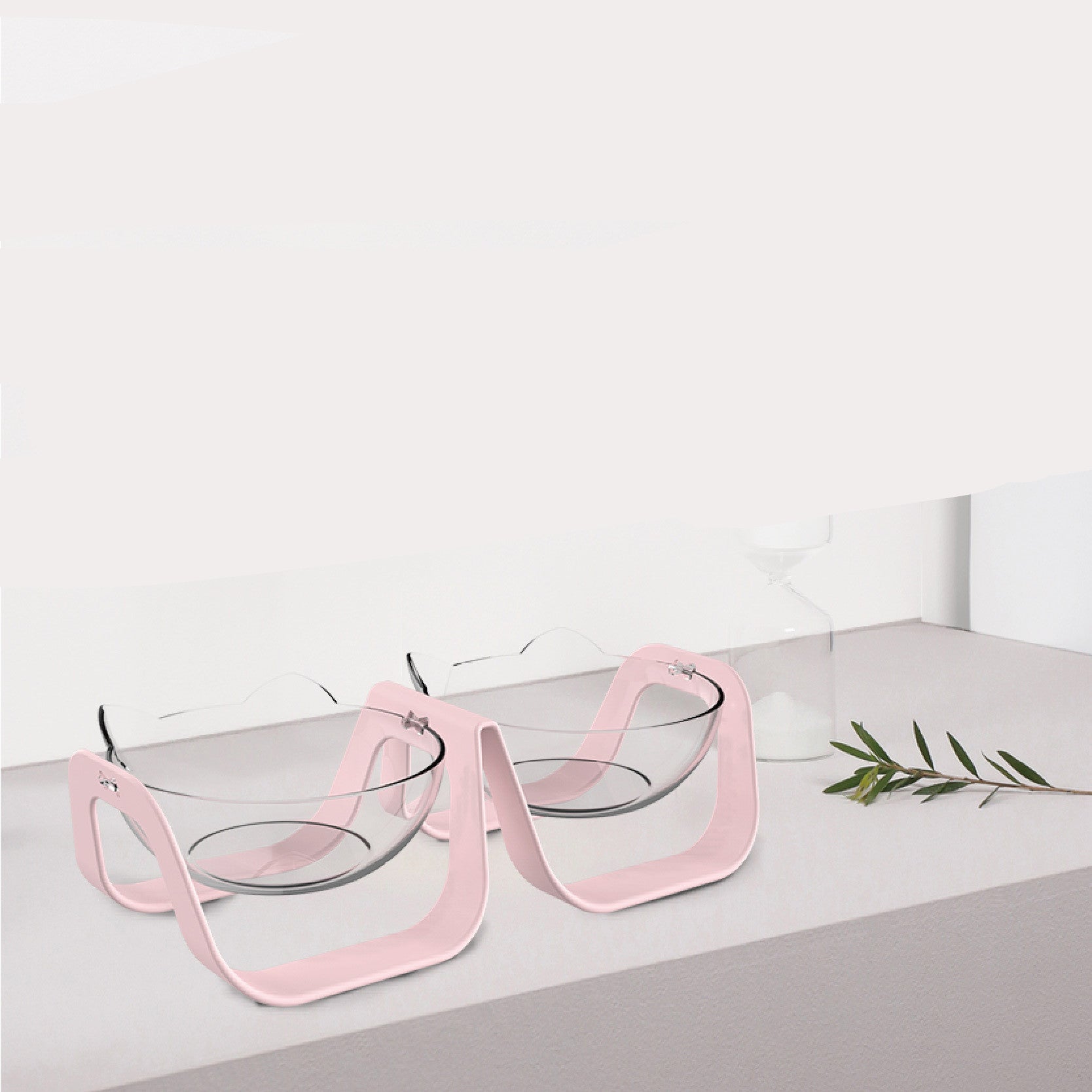 HKM-9814333 Adjustable 15¡ã Double Bowl for Cats ¨C Eco-Friendly Design in Pure White and Macaron Blue