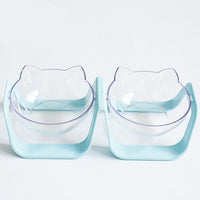 HKM-9814333 Adjustable 15¡ã Double Bowl for Cats ¨C Eco-Friendly Design in Pure White and Macaron Blue