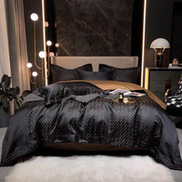 HKM-981459 Luxury Retro Black and Gold 120 Yarn-Dyed Jacquard Cotton Four-Piece Bedding Set