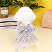 HKM-9814717 Chrysanthemum Plaid Pet Traction Buckle Clothing for Spring and Summer in Light Green and Yellow