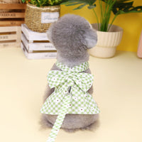 HKM-9814717 Chrysanthemum Plaid Pet Traction Buckle Clothing for Spring and Summer in Light Green and Yellow
