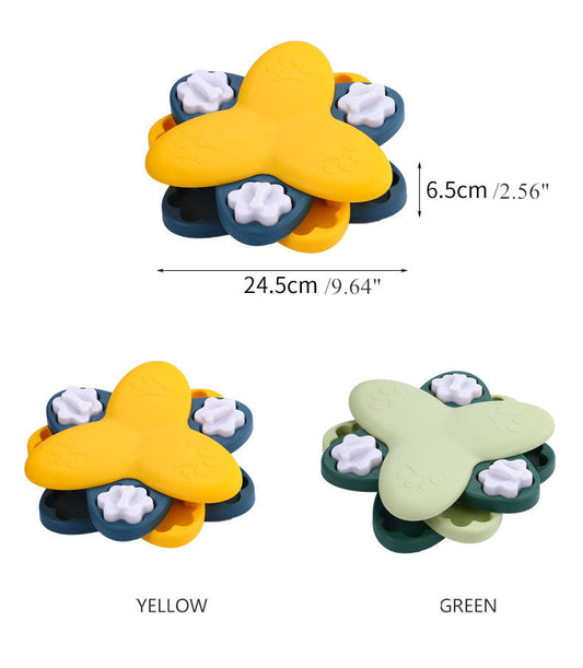 HKM-9814973 Spinning Dog Slow Food Toy - Engaging Feeding Carousel for Chew and Play, 600g, Yellow & Green