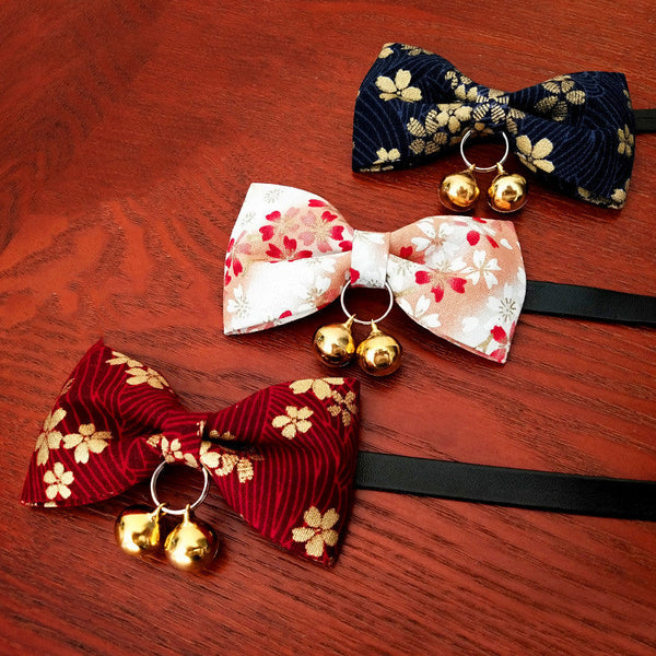 HKM-9816125 Handmade Retro Cat Bow Tie Collar with Bell and ID Tag for Small to Extra Large Pets