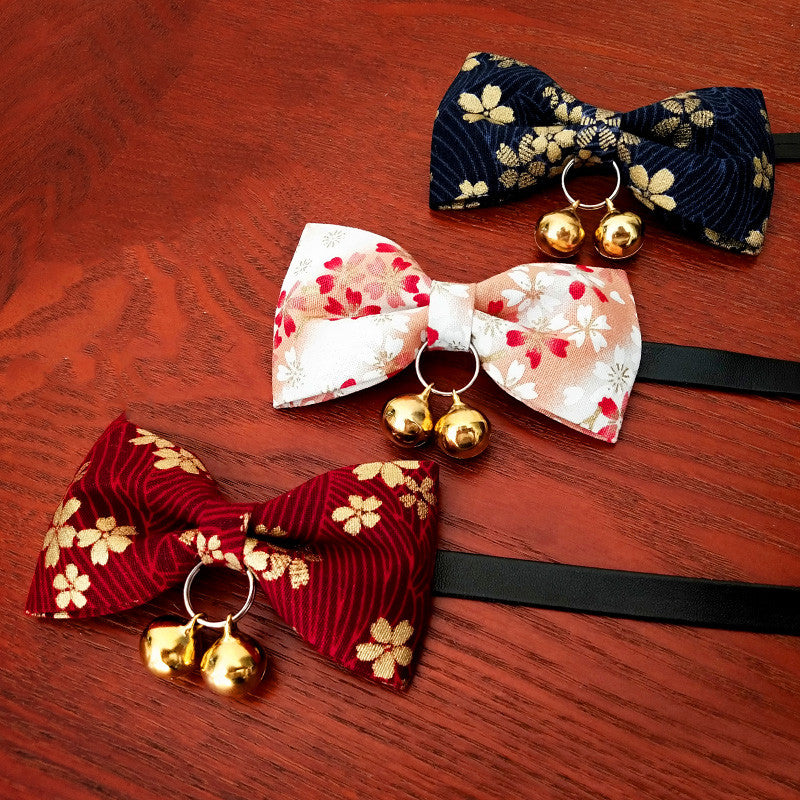 HKM-9816125 Handmade Retro Cat Bow Tie Collar with Bell and ID Tag for Small to Extra Large Pets