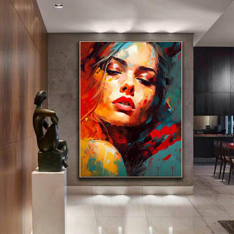 HKM-981779 Elegant Hand-Painted Abstract Oil Painting of a Woman on Canvas for Modern Home Decor