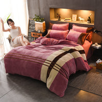 HKM-981843 Autumn and Winter Four-Piece Thickened Striped French Velvet Sheet Set