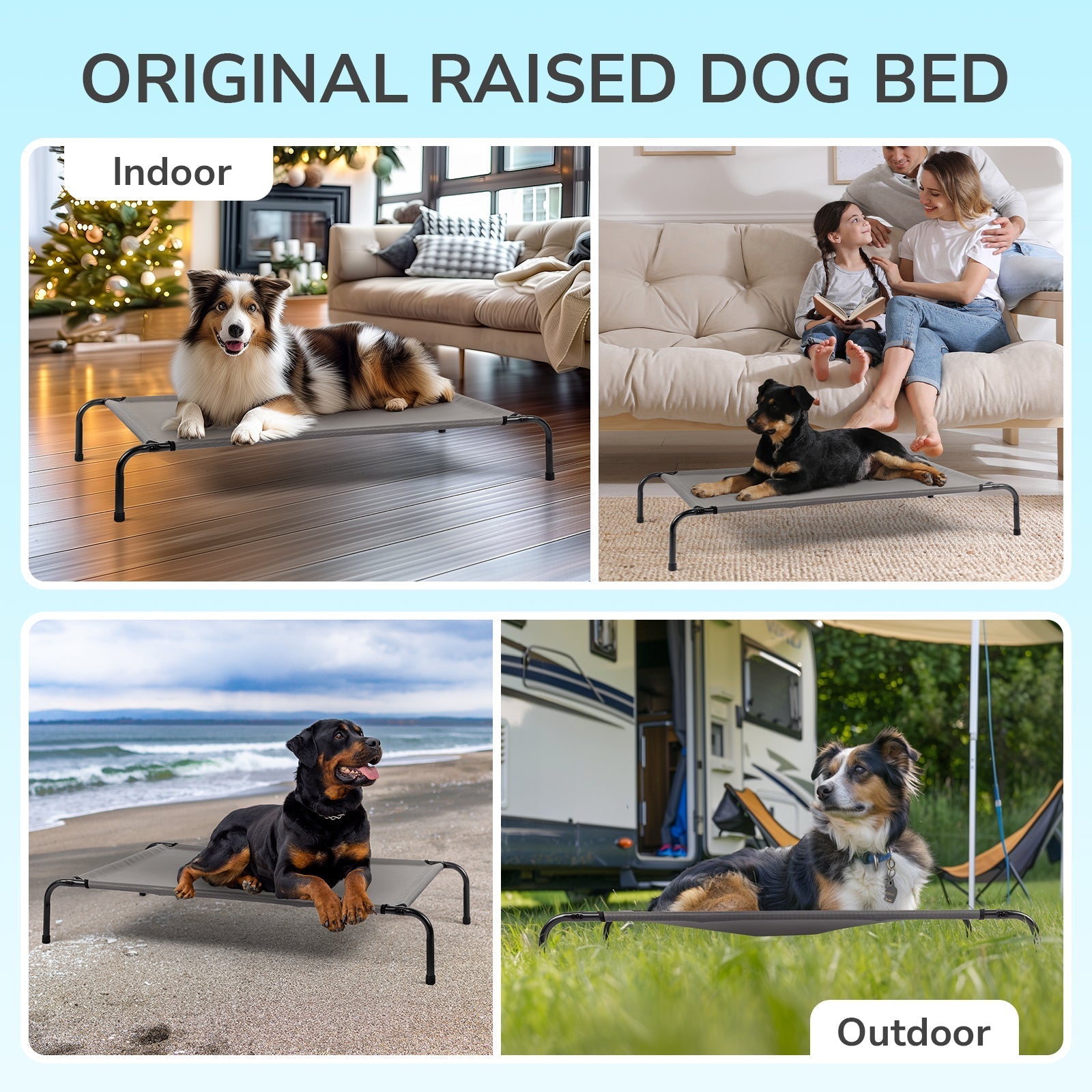 HKM-9818557 Elevated Dog Bed with Durable Textilene Mesh, Indoor and Outdoor Pet Bed, 43" x 26" x 8", Gray